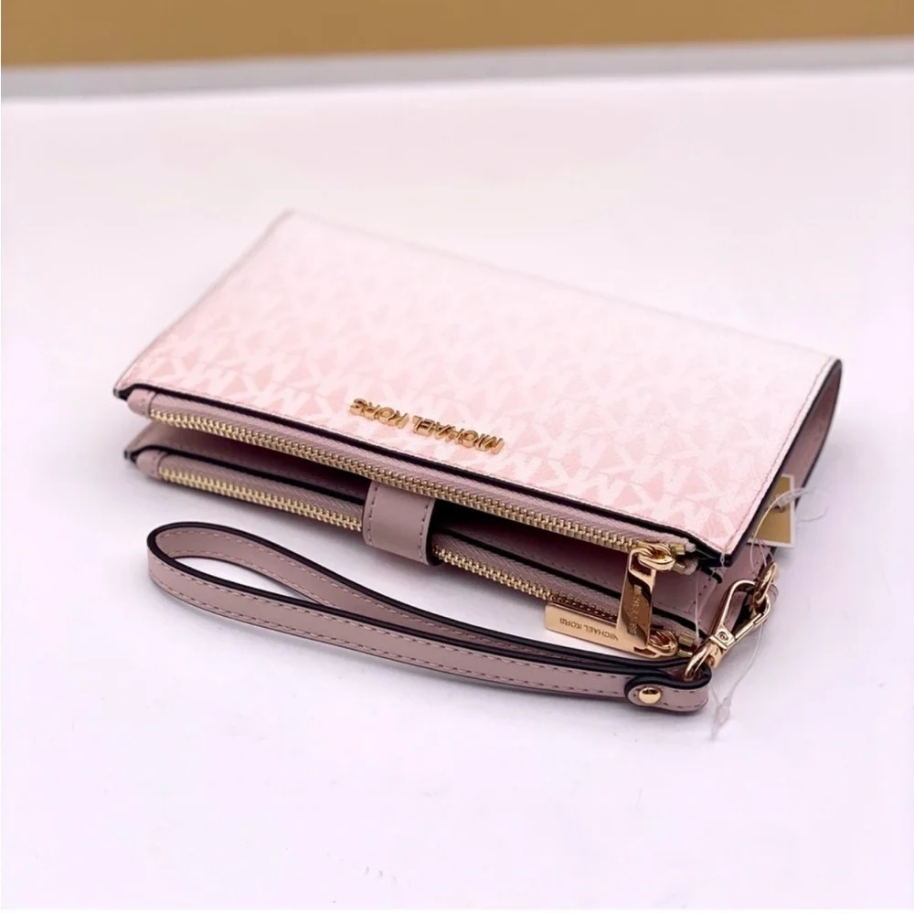 Michael Kors DoubleZip Wallet Wristlet Phone Case Ombre Powder Blush